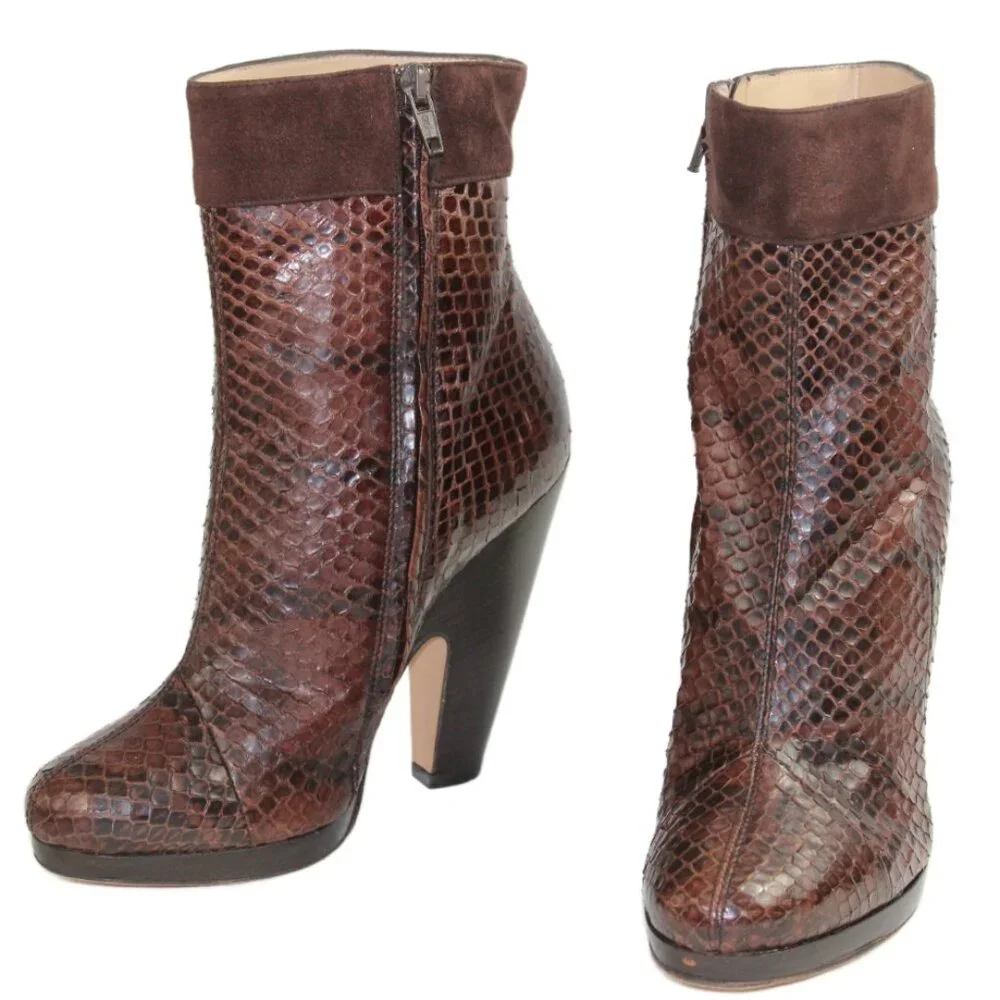 Dolce & Gabbana Brown Exotic Python Leather Suede Cuff Low-Calf Boot, Size 36.5 - Picture 7 of 10